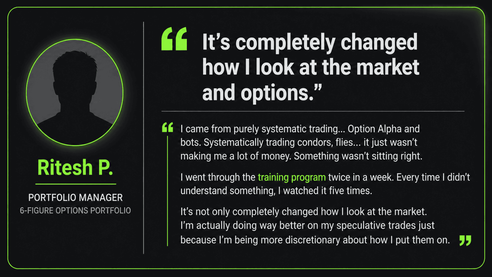 Member testimonial — Ritesh P., Portfolio Manager