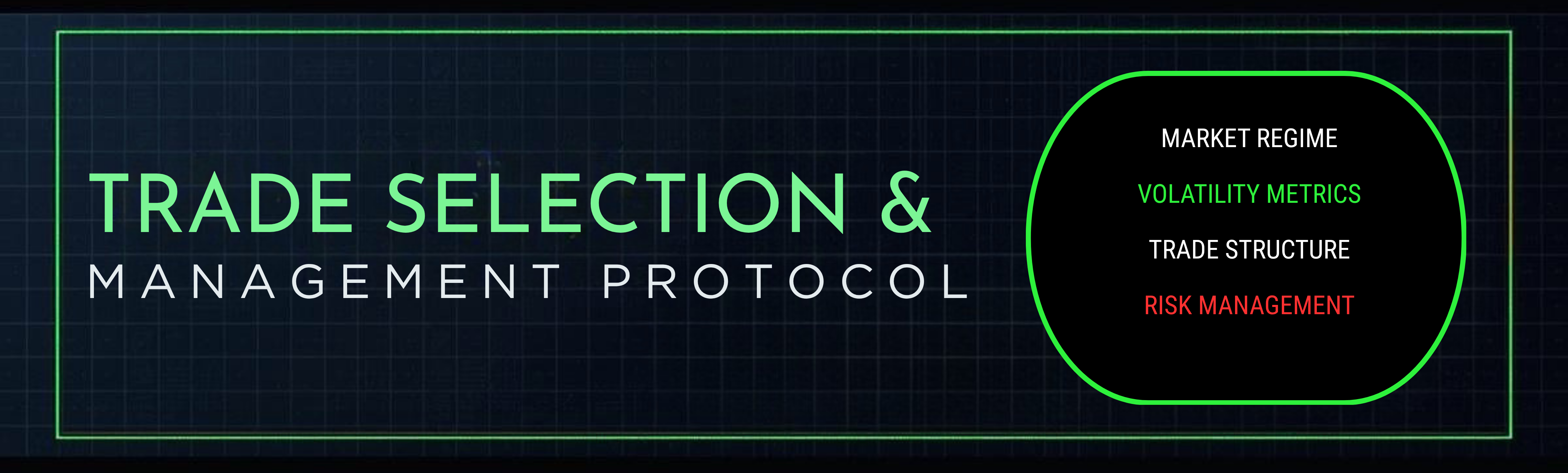 Trade Selection & Management Protocol — quadrant of regime / vol / structure / risk