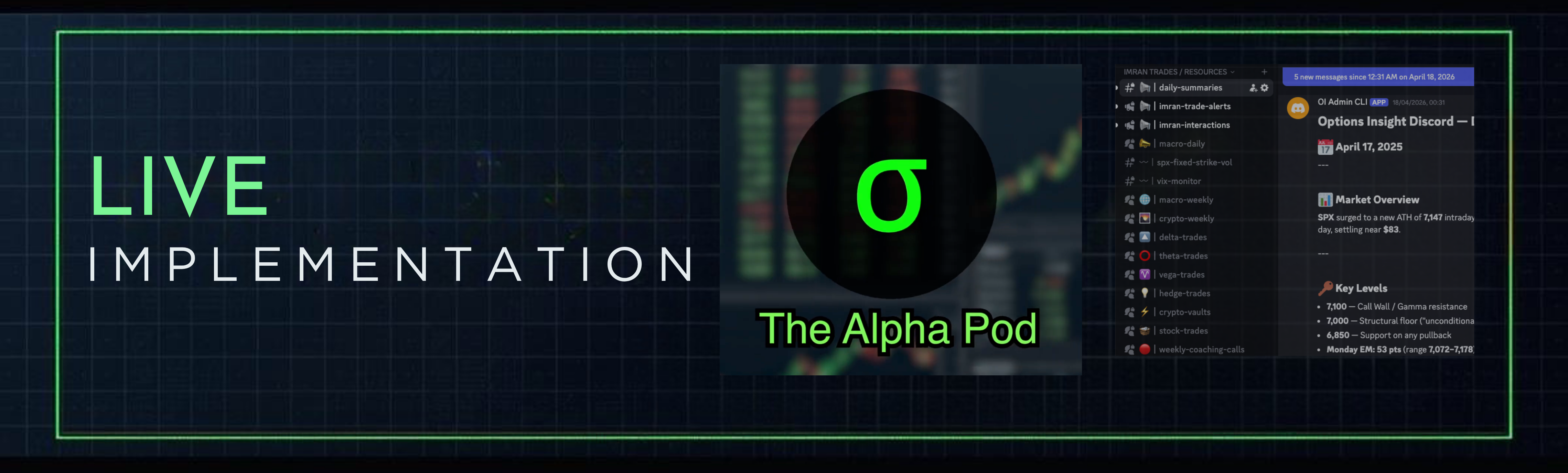 Live Implementation — The Alpha Pod with sigma symbol and Discord interface
